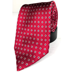 ROUNDTREE AND YORKE Mens 100% Silk Tie Red/Blue Polka Dot 3.50 X 61